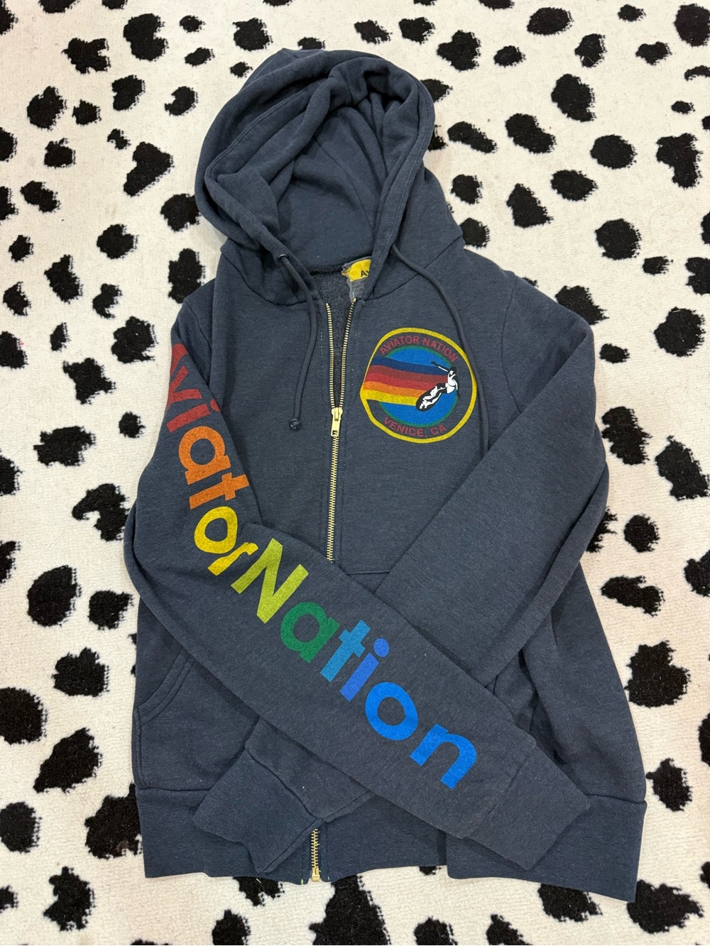 Aviator Nation Charcoal Hoodie with Yellow Trim and Rainbow Tag